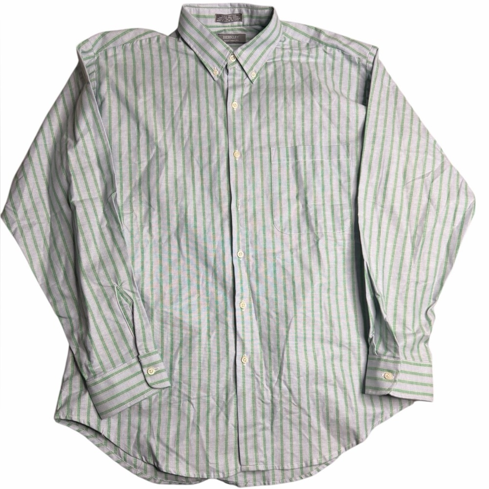 Berkley Shirtmakers Green Stripe Button Down Shirt Men Medium Cotton